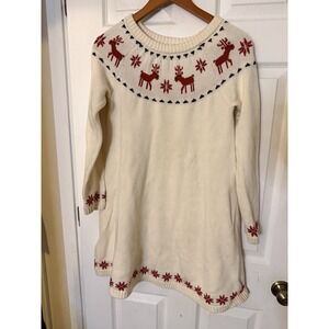 Hanna Andersson Girls Fair Isle Dear Deer Sweater Dress 150/12 Festive Holiday
